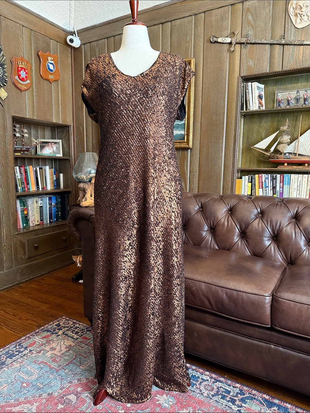 Johnny Was Toto Metallic Bronze Sequin Maxi Dress -